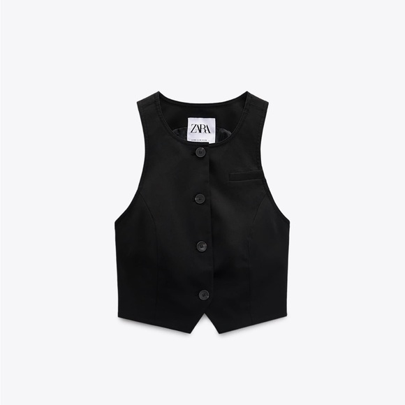 Zara Black Cropped Button Down Vest Size XL - Picture 2 of 11